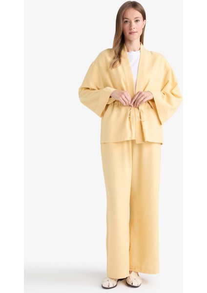 Düz Paça Keten Karışımlı Kapri E6109AX25AU