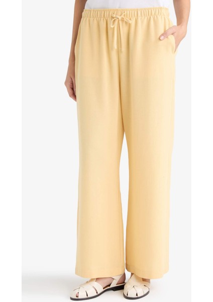 Düz Paça Keten Karışımlı Kapri E6109AX25AU