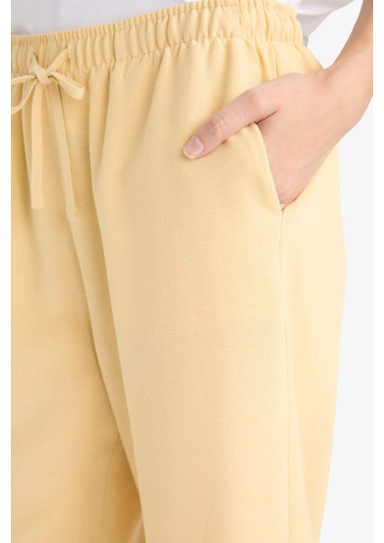 Düz Paça Keten Karışımlı Kapri E6109AX25AU