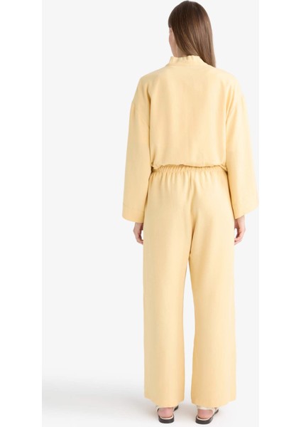 Düz Paça Keten Karışımlı Kapri E6109AX25AU