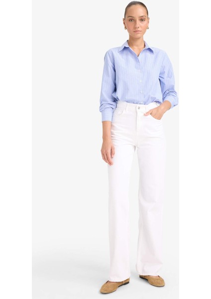 Oversize Geniş Kalıp Çizgili Poplin Uzun Kollu Gömlek G0026AX25AU