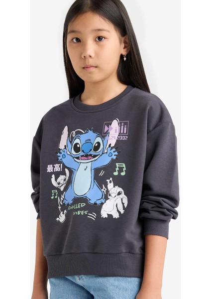 Kız Çocuk Disney Lilo & Stitch Relax Fit Bisiklet Yaka Sweatshirt F3410A825AU