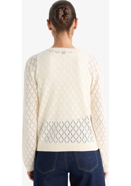 Regular Fit Bisiklet Yaka Ajurlu Düğmeli Triko Hırka G0191AX25AU