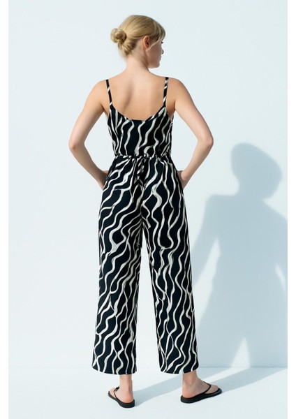 Askılı Biyeli Desenli Viskon Tulum modelleri