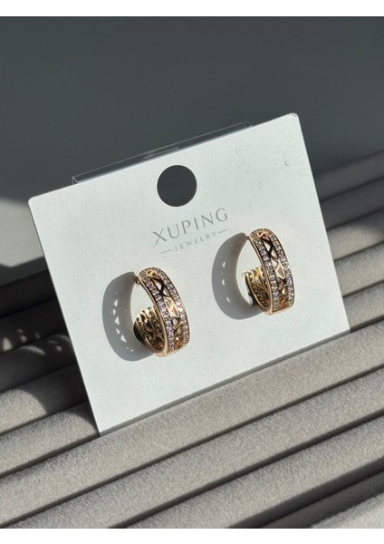 Xuping 2’li Çelik Küpe Seti Taşlı Oymalı Rose Gold Altın Renk & Parlak Rose Halka Küpe Kombini Es fiyatları