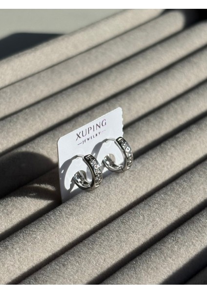 Xuping Çelik Küpe Kadın Silver Gümüş Renk Kabartma Desenli Halka Küpe Riva Model Şık & Modern Tasarm modelleri