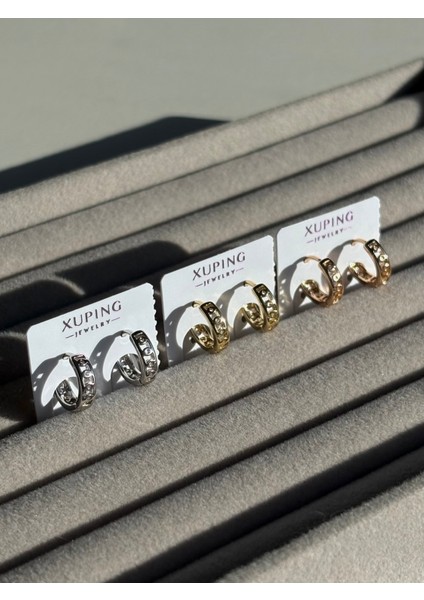 Xuping Çelik Küpe Kadın Silver Gümüş Renk Kabartma Desenli Halka Küpe Riva Model Şık & Modern Tasarm fırsatları