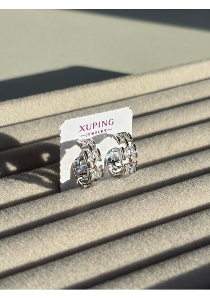 Xuping 2’li Çelik Kadın Küpe Seti Luxe & Rıva Model Işıltılı Zirkon Taşlı Modern Halka Küpe Kombini fiyatları