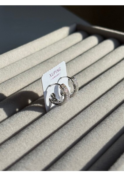 Xuping Çelik Amore Silver Kadın Küpe & Gümüş Renk Taşlı Işıltılı Halka Model Eternal Sunshine modelleri