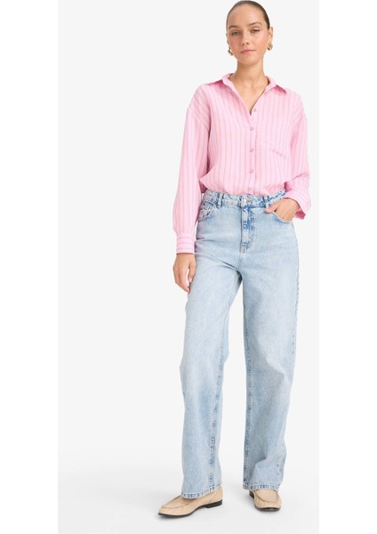 Oversize Geniş Kalıp Çizgili Modal Uzun Kollu Gömlek G0044AX25AU