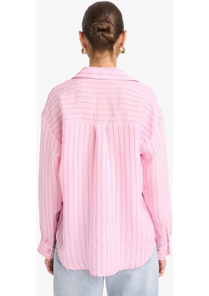 Oversize Geniş Kalıp Çizgili Modal Uzun Kollu Gömlek G0044AX25AU