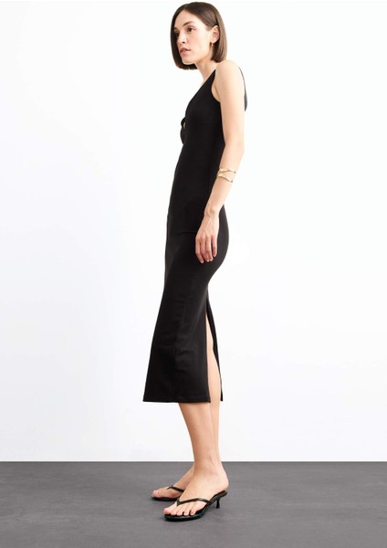 V Yaka Kolsuz Midi Elbise G0390AX25SM