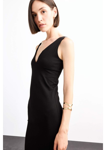 V Yaka Kolsuz Midi Elbise G0390AX25SM