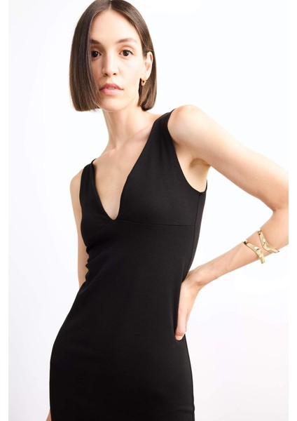 V Yaka Kolsuz Midi Elbise G0390AX25SM