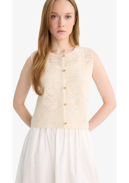 Boxy Fit Bisiklet Yaka Dantel Yelek F1814AX25AU