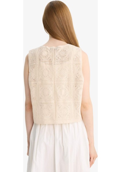 Boxy Fit Bisiklet Yaka Dantel Yelek F1814AX25AU