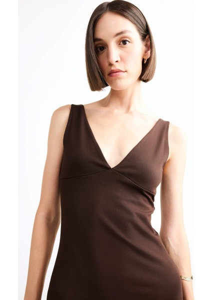 V Yaka Kolsuz Midi Elbise G0390AX25SM