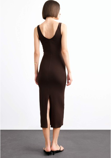 V Yaka Kolsuz Midi Elbise G0390AX25SM