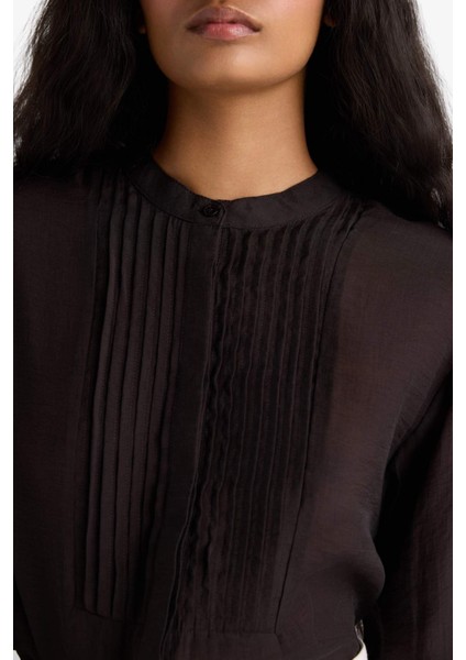 Oversize Geniş Kalıp Hakim Yaka Tensel Uzun Kollu Gömlek F9228AX25WN