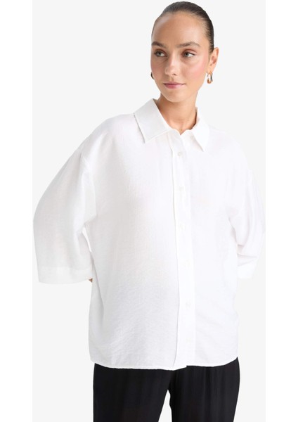 Oversize Geniş Kalıp Krinkıl Kumaş Uzun Kollu Gömlek F2316AX25AU