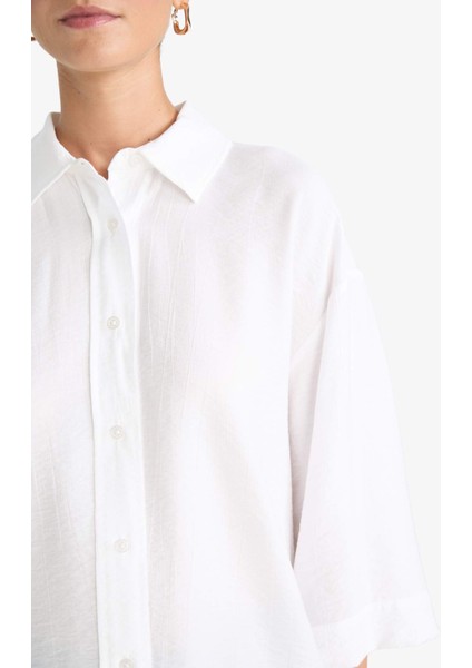 Oversize Geniş Kalıp Krinkıl Kumaş Uzun Kollu Gömlek F2316AX25AU