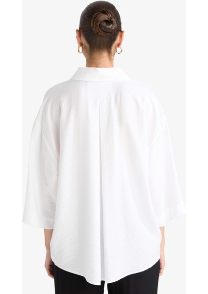Oversize Geniş Kalıp Krinkıl Kumaş Uzun Kollu Gömlek F2316AX25AU
