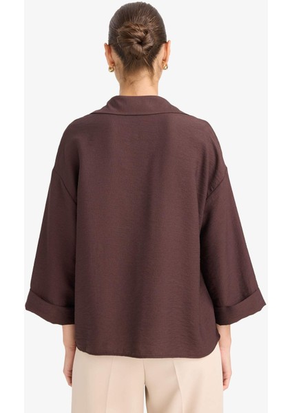 Overshirt Fit Kaçık Yaka Uzun Kollu Gömlek F4767AX25AU