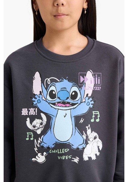 Kız Çocuk Disney Lilo & Stitch Relax Fit Bisiklet Yaka Sweatshirt F3410A825AU