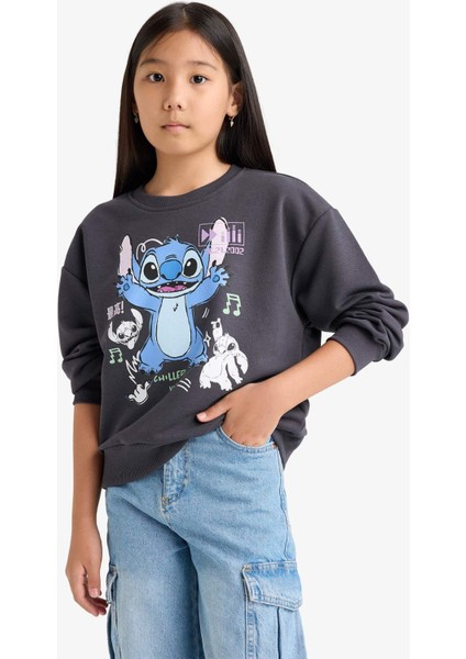 Kız Çocuk Disney Lilo & Stitch Relax Fit Bisiklet Yaka Sweatshirt F3410A825AU