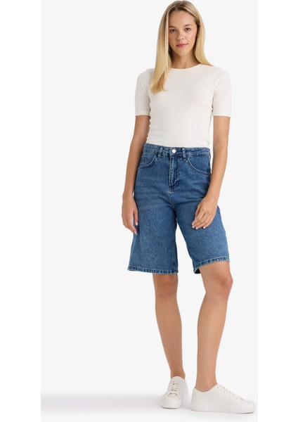 Yüksek Bel Jean Bermuda Şort E1615AX25AU