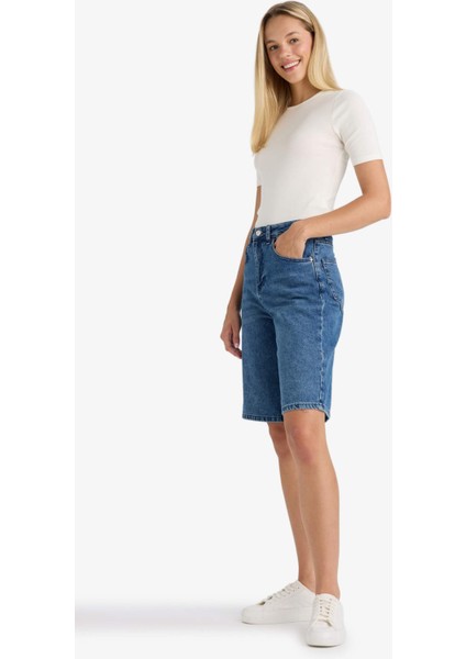 Yüksek Bel Jean Bermuda Şort E1615AX25AU