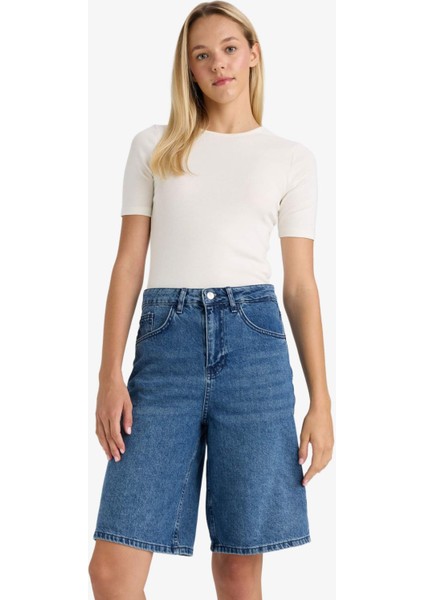 Yüksek Bel Jean Bermuda Şort E1615AX25AU