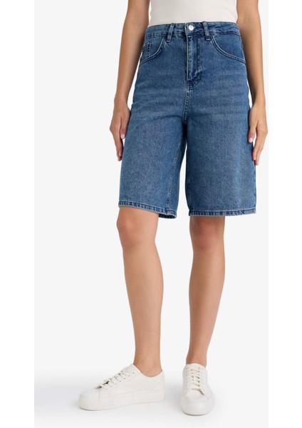 Yüksek Bel Jean Bermuda Şort E1615AX25AU