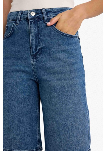 Yüksek Bel Jean Bermuda Şort E1615AX25AU