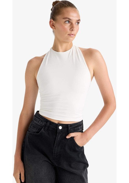 Halter Yaka Sırtı Açık Toka Detaylı Bluz G0508AX25SM