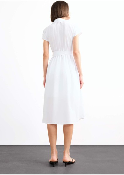 Terry Cotton Kısa Kollu Kemerli Midi Elbise G0392AX25SM