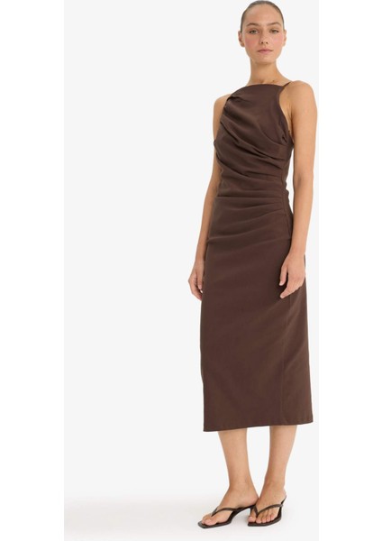 Bodycon Vücudu Saran Bengalin Kolsuz Elbise F9264AX25WN