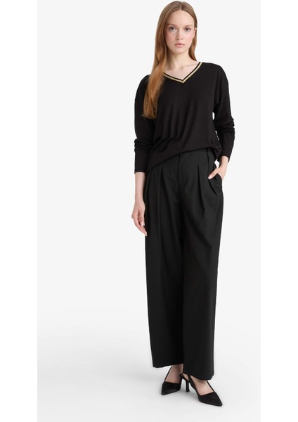 Regular Fit V Yaka Uzun Kollu Tişört G0210AX25AU