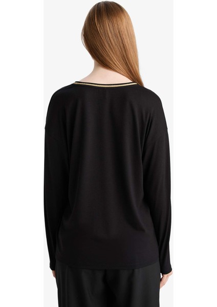 Regular Fit V Yaka Uzun Kollu Tişört G0210AX25AU