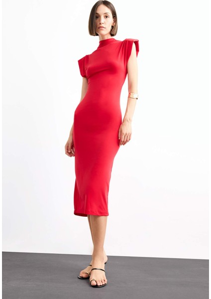 Fitted Dik Yaka Kolsuz Midi Elbise G0395AX25SM