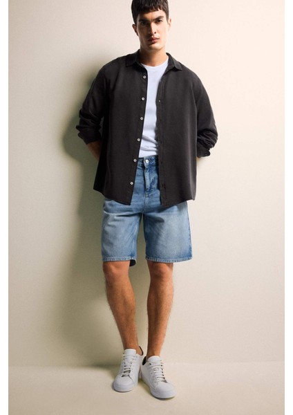 Regular Fit Tensel Uzun Kollu Gömlek G0406AX25AU