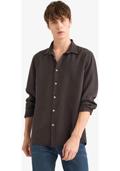 Regular Fit Tensel Uzun Kollu Gömlek G0406AX25AU