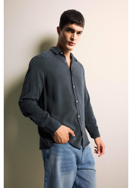 Regular Fit Twill Uzun Kollu Gömlek G0406AX25AU