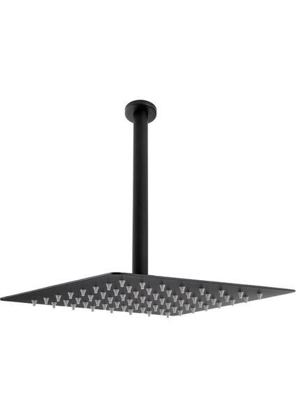 Kare Slim Metal Duş Başlığı, Siyah, Tavandan Bağlantılı, 40X40 cm