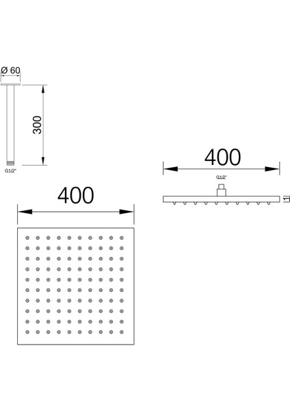 Kare Slim Metal Duş Başlığı, Siyah, Tavandan Bağlantılı, 40X40 cm fiyatları