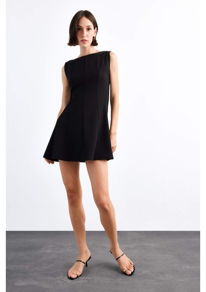 Skuba Dalgıç Kumaş Kolsuz Mini Elbise G0405AX25SM