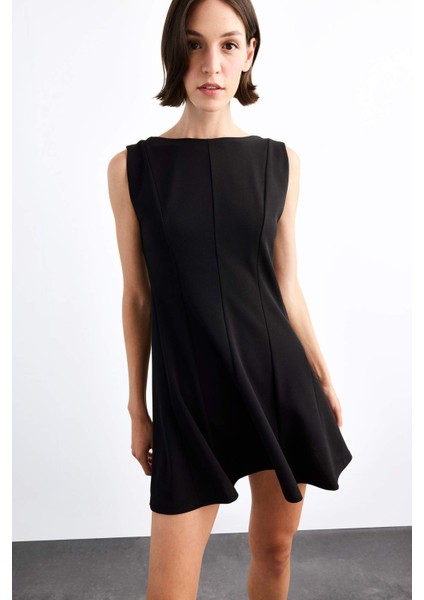 Skuba Dalgıç Kumaş Kolsuz Mini Elbise G0405AX25SM