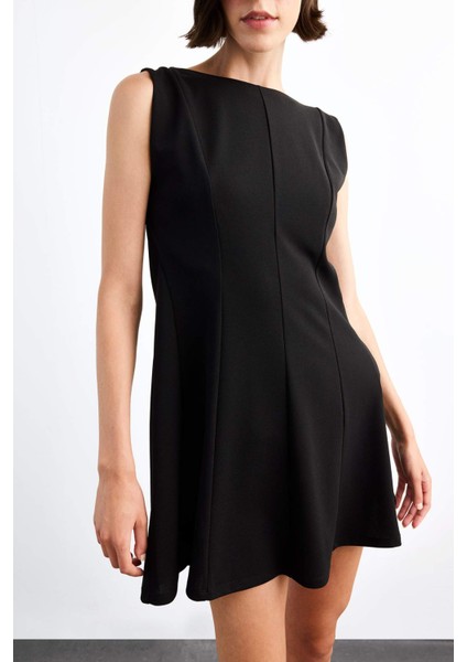 Skuba Dalgıç Kumaş Kolsuz Mini Elbise G0405AX25SM