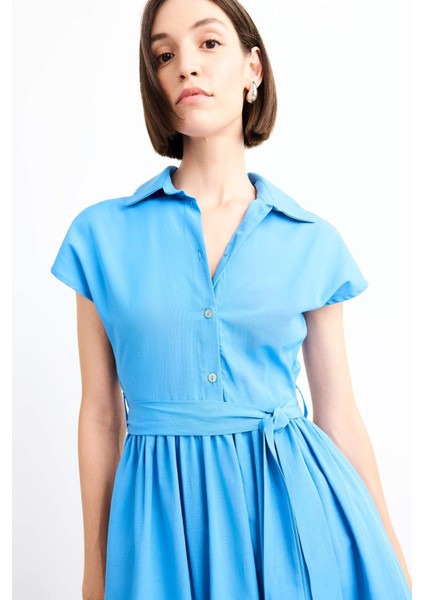 Terry Cotton Kısa Kollu Kemerli Midi Elbise G0392AX25SM