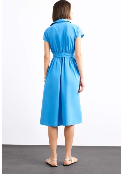 Terry Cotton Kısa Kollu Kemerli Midi Elbise G0392AX25SM